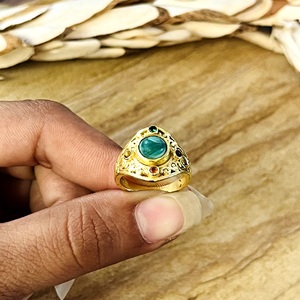 Hot Selling Malachite <b>Rings</b> Boho Brass Jewelry for Women 18k Gold Plated Antique Filigree <b>Statement</b> <b>Ring</b> For Wholesale/OEM/ODM - Product Image 5