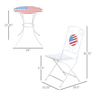 3-Piece <b>Folding</b> Outdoor Patio Bistro Set with USA Mosaic <b>Table</b> & Chairs Portable Metal Frames 4th July BA <b>Garden</b> Furniture - Product Image 2