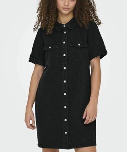 Women's Denim Shirt Dress V-Neck Short Sleeve Skinny Fit Maxi with Belt Casual Summer Solid Blue Cotton Woven Vintage - Product Image 5