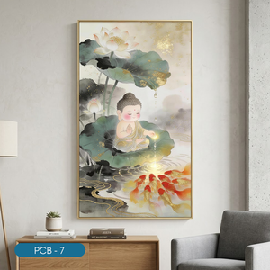 Impression sur tissu de soie Lotus Bouddha de la marque HALO, art aquarelle Poisson Doré, décoration intérieure spirituelle moderne, modèle de cadre personnalisé PCB-7 - Product Image 1