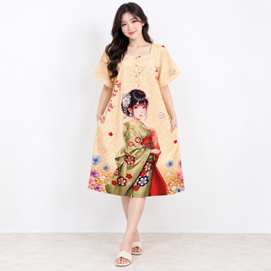 Camisón holgado de talla grande para mujer, sencillo, suave, con cuello redondo, estampado floral, manga corta, estilo kimono, largo hasta la rodilla, vestido de verano para estar en casa - Product Image 1