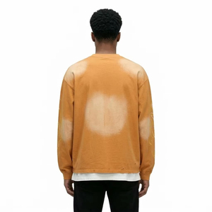 Oversized Long Sleeve <b>Knitted</b> Sweatshirt Men <b>Tie</b>-Dye Pattern O-Neck Street Style Yellow - Product Image 1