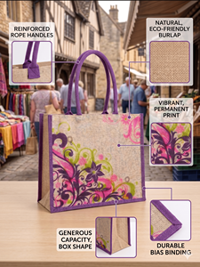 Sacs fourre-tout en jute écologiques en gros, personnalisables avec logo imprimé, sacs de courses réutilisables en toile de jute naturelle avec fermeture éclair et sangle en coton - Product Image 4