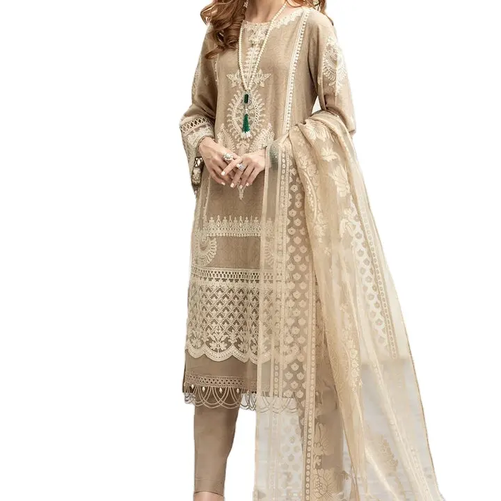 Gazon Collectie Pakistani Shalwar Kameez Pak Voor Vrouwen Casual Pakistani Jurken Gazon 3 Stuks Pakken Vrouwen