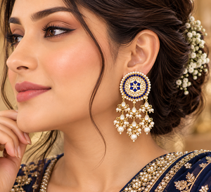 Indian Kundan Chandelier Earrings Gold Plated Pearl Ethnic Bridal Statement Drop Jewelry Wholesale For Women - Product Image 1