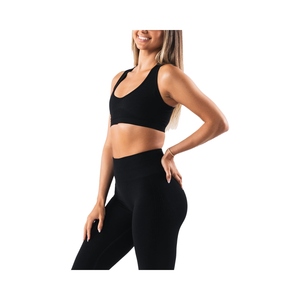 Women Yoga Set Black Crop Top High Waist <b>Leggings</b> Seamless Spandex Polyester 2 Piece Activewear Full Length Solid Color - Product Image 4