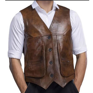 Gilet en cuir pour homme sur mesure, design personnalisé, haute qualité, chaud, avec poches décoratives, prix de gros, gilets en cuir - Product Image 2