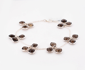 Bracelet artisanal en quartz fumé, argent sterling 925, avec pendentif en pierre précieuse marron taille coussin, chaîne réglable - Product Image 4