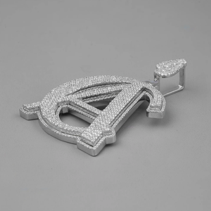 Silver Plated Letter A Pendant With Round Crystal Rhinestones Prong Set Hiphop Style Unisex Charm Gift - Product Image 3