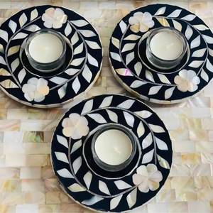 Indian Sea Shell Inlaid Half Round <b>Tea</b> Plate For Luxury Home Mother Of Pearl Inlay 3 Layer Round Coaster Scallops Design - Product Image 5