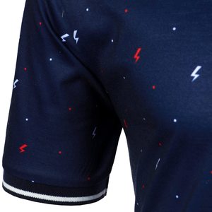 Polo de Manga Corta Azul Estampado para Hombre, Estilo Casual, Tejido Transpirable con Diseño de Rayos, MOQ Bajo, Camisetas para Hombre - Product Image 2