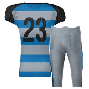 Custom American Football Jersey Pants Set Blue Gray Striped V-Neck Short Sleeve Moisture Wicking <b>Mesh</b> Uniform Adult Men - Product Image 5