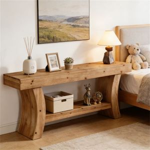 Consolle in Legno Massello a Doppio Ripiano per Divano, Ingresso o Ufficio - Product Image 4