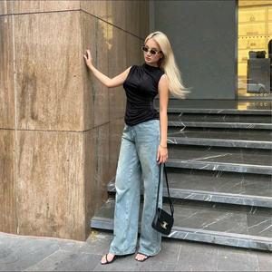 Jeans en denim délavé SableX à jambes larges de 25 cm pour hommes et femmes - Product Image 1