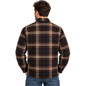 Camisa de franela a cuadros marrón para hombre, manga larga, con botones, informal, con bolsillos en el pecho - Product Image 3