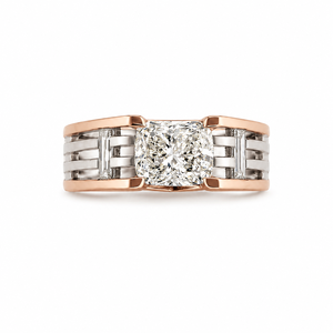 Bague solitaire en or rose 14 carats pour homme avec diamant et accent baguette, design géométrique moderne, bijoux de luxe raffinés pour mariage, fête ou usage quotidien - Product Image 1