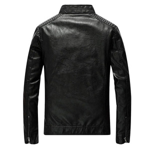Blouson en cuir pour homme printemps-automne, col montant, coupe ajustée, fermeture éclair, imperméable, style décontracté, pour motard, en vente en ligne - Product Image 3