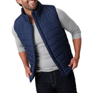 Men's Navy Quilted Puffer Vest Mandarin Collar Zipper Closure Casual Outerwear Winter Waterproof Windproof with Pockets - Product Image 3