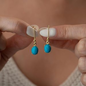 Turquoise Drop Earrings Vibrant Blue Oval <b>Stone</b> 925 Sterling Silver 14K Gold Plated Vermeil Dangle Boho Jewelry - Product Image 3