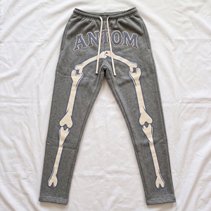 Pantalon de jogging homme noir coupe skinny style urbain 100% coton molleton anti-boulochage épais imprimé avec braguette zippée taille mi-haute - Product Image 6