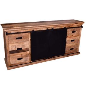 Industrial & Vintage Eco-Friendly Iron Metal & Solid Mango Wood <b>Large</b> Capacity 2 <b>Sliding</b> Door 6 drawer Living Room Cabinet - Product Image 1