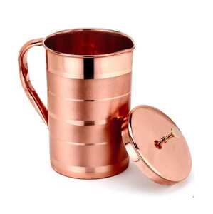 Pichet à eau élégant en cuivre pur poli et lisse, idéal pour les boissons ayurvédiques et comme récipient de service - Product Image 4