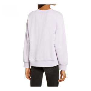 Women's Crew Neck Sweatshirt Solid Color 100% Cotton Knitted Breathable Regular Length Autumn Wear - Product Image 2