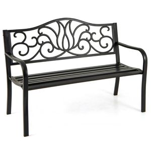 Banc de jardin extérieur de 50 pouces avec dossier à motif floral et assise à lattes pour terrasse - Product Image 1