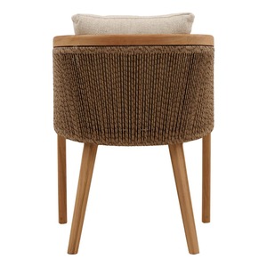 Premium Solid Teak Wood Dining Chair with Handwoven Rattan <b>Backrest</b>, Ergonomic Armchair for Hotel, Cafe and Home Furniture - Product Image 4