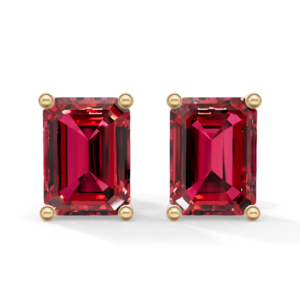 Pendientes de compromiso para mujer con rubí de corte esmeralda, chapados en oro, plata de ley 925, gema solitaria, certificado IGI, engaste de garra - Product Image 1