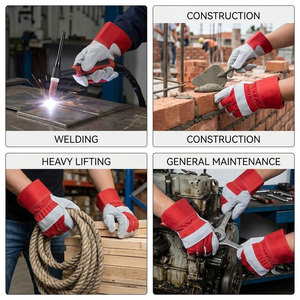 Gants de travail de sécurité en cuir de vachette de haute qualité avec dos en tissu de coton perforé et doublure en polaire, industriels pour la construction - Product Image 3