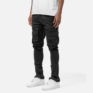 Men High Stretch Skinny Cargo Pants Multi Pocket Solid Color Casual Work Outdoor <b>Jogger</b> Trousers <b>Slim</b> Fit OEM Service - Product Image 1