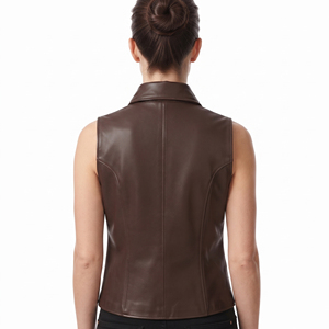 Chaleco de Cuero para Mujer con Cuello Camisero, Sin Mangas, Ecológico, Reversible, para Invierno, Oficina, Personalizable - Product Image 2