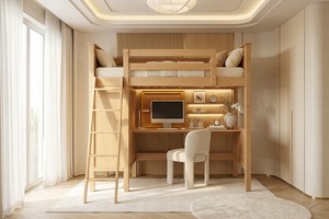 Twin Loft <b>Bed</b> <b>Solid</b> <b>Wood</b> Pine Scandinavian Style Multi-Functional <b>Bunk</b> <b>Bed</b> with Desk and Chalkboard - Product Image 2