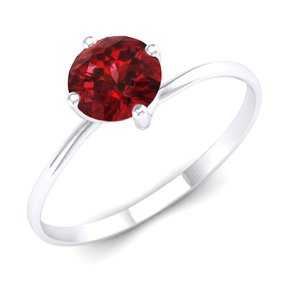Anillo de compromiso de oro macizo de 14K con granate de 0.5 quilates de corte redondo y diamantes para mujer, precio mayorista de fábrica REYES - Product Image 2