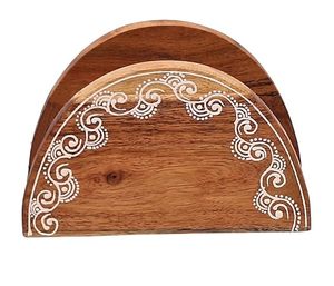 Porta servilletas semicircular de madera de primera calidad con tallado artístico para decoración del hogar moderna y tradicional. - Product Image 5