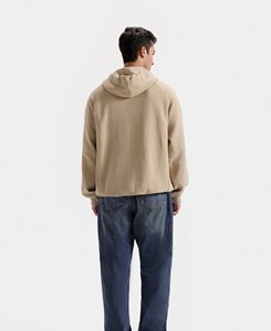 Sweat-shirt à capuche beige pour homme, coupe classique, en coton tricoté, décontracté, pour l'automne - Product Image 3