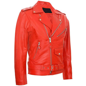 Men's <b>Red</b> PU Leather <b>Waterproof</b> Moto <b>Jacket</b> Slim Fit Zipper Closure Belted Biker Style Stand Collar Pockets Epaulet Spring - Product Image 4