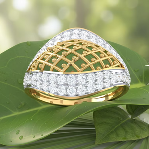 Anillo de Diamantes con Rejilla Dorada de Dos Tonos Personalizado con Elegante Diseño de Filigrana para Colección de Anillos de Boda - Product Image 3