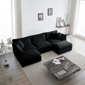 Modern Minimalist U-Shaped Sectional Sofa 5-Seater Convertible <b>Corner</b> Couch W/Reversible Footrest 2 Ottomans Living Room Sofas - Product Image 1