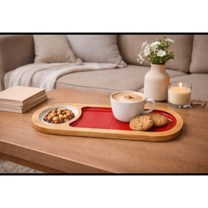 Ensemble de plateaux de service en bois en forme de cloche de Noël personnalisés avec finition émaillée à carreaux rouges et épandeur métallique à clochettes pour les fêtes de fin d'année - Product Image 5