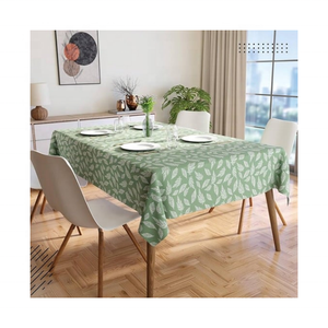 Mantel bordado de algodón orgánico con hojas verdes, certificado OEKO TEX, textura de lavado suave 280 GSM para decoración de comedor familiar al aire libre - Product Image 1