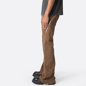 กางเกงยีนส์ทรงตรงขาบานสีน้ำตาลวินเทจสำหรับผู้ชายจากโรงงานขายส่ง กางเกงแฟชั่นสตรีทแวร์แบบมีซิปพับได้สั่งทำพิเศษ - Product Image 2