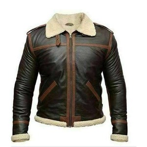 เสื้อแจ็คเก็ตนักบินหนังสีน้ำตาลสำหรับผู้ชาย - Product Image 1
