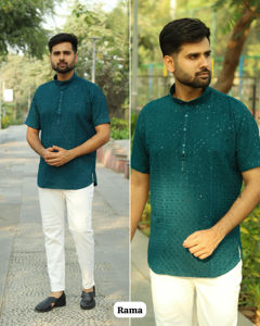 Rayon Chikan Work Both Side Stylish Short <b>Kurta</b> for <b>Men's</b> - Product Image 5