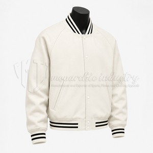 Chaqueta Universitaria Blanca Personalizada, Chaqueta de Béisbol Varsity Premium, Fabricante OEM - Product Image 3