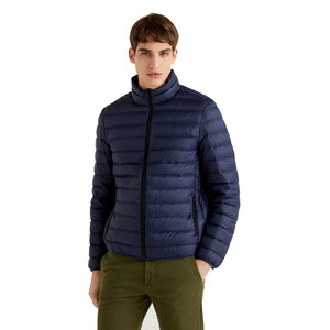 <b>Men's</b> <b>Navy</b> Blue <b>Quilted</b> Puffer <b>Jacket</b> Stand Collar Zipper Closure Heavyweight Windproof Breathable Casual Winter Wear Front - Product Image 1