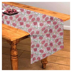 High Quality Thick Cotton Linen Fabric Hand Block Printed Floral <b>Table</b> <b>Runner</b> For Home And Hotel Decor For Christmas Wedding - Product Image 6