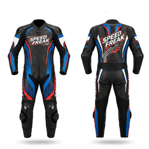 ชุดมอเตอร์ไซค์หนังแบบชิ้นเดียวสำหรับผู้ชาย Speedfreak แขนยาว กันลม สำหรับแข่งรถ สีน้ำเงิน ขาว แดง - Product Image 3