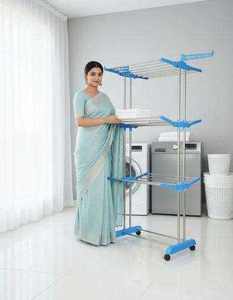 Rectangular Three Layer Stainless Steel Drying <b>Stand</b> Minimalist Rolling Clothes Organizer Chrome Plated Laundry <b>Rack</b> - Product Image 1